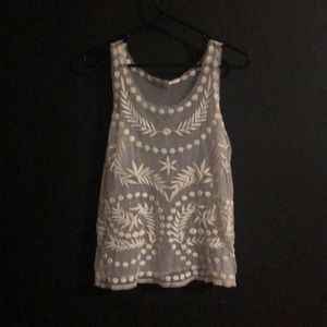 Lauren Conrad embroidered sheer white tank